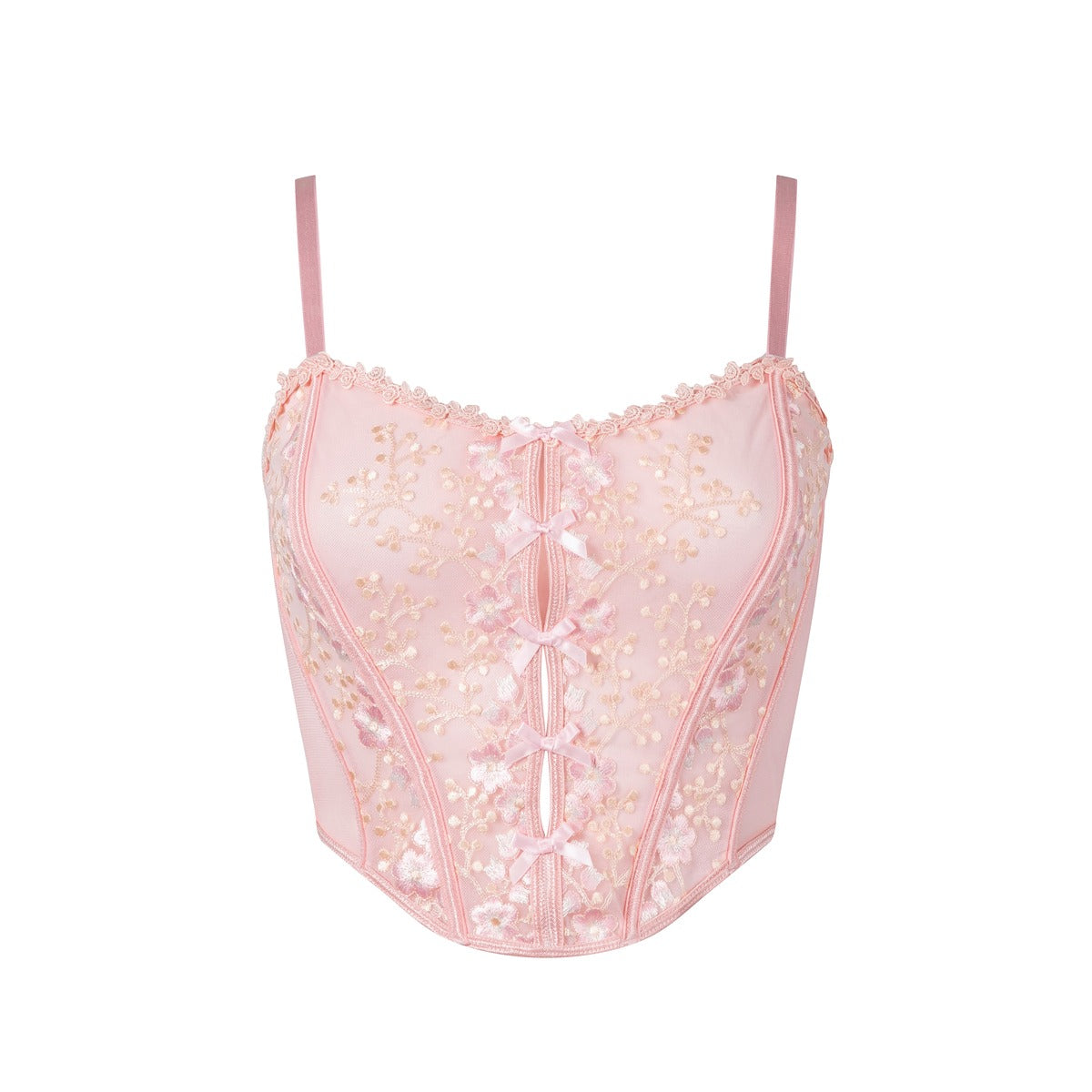 ROSALIE floral embroidered pink corset top