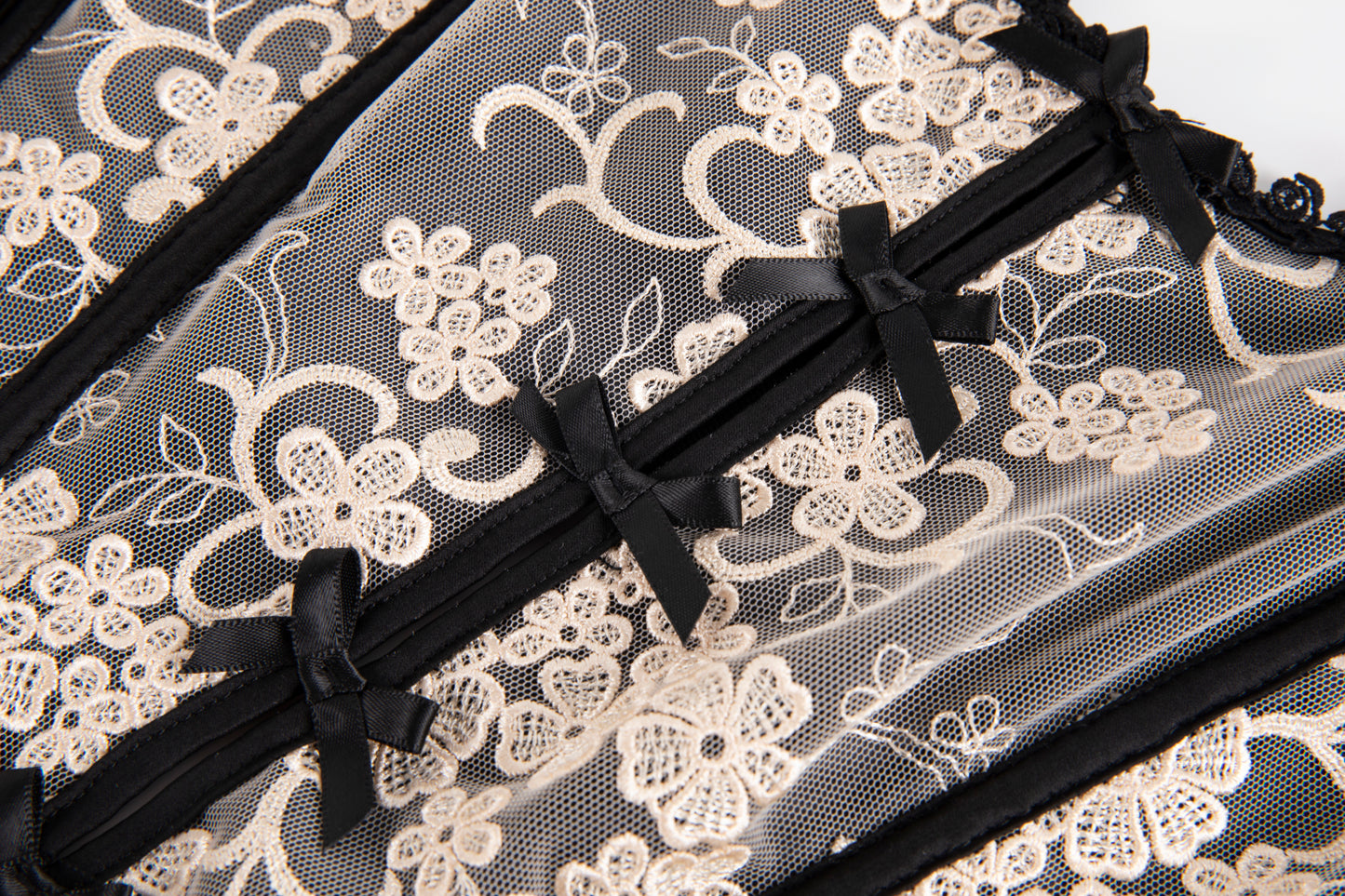DAHLIA floral embroidered black corset top