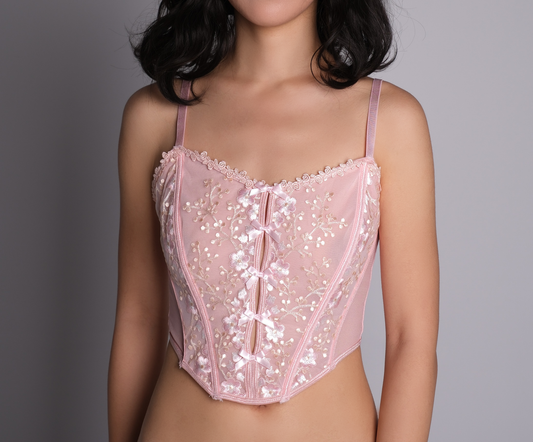ROSALIE floral embroidered pink corset top